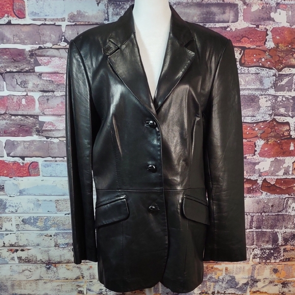 Ann Taylor 3/4 Length Leather Blazer Jacket